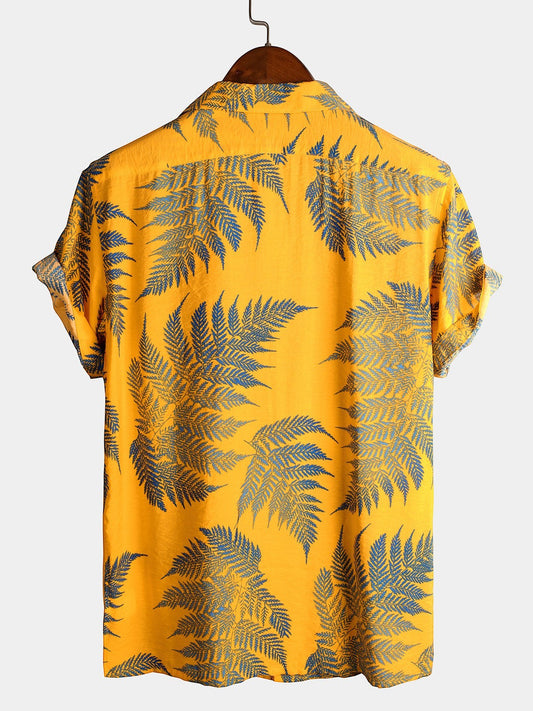Camisa Hawaiana de Algodón con Estampado Tropical de Hojas