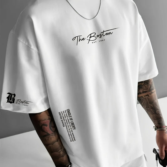 Dario - Camiseta de hombre, estampado con la letra "Boston", fresca y cómoda.
