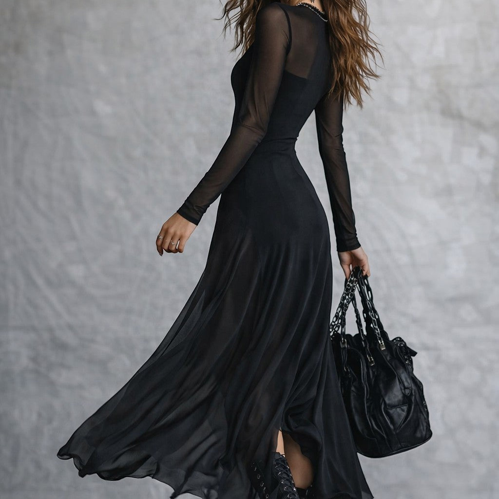 Sofi - Vestido largo holgado de tul negro