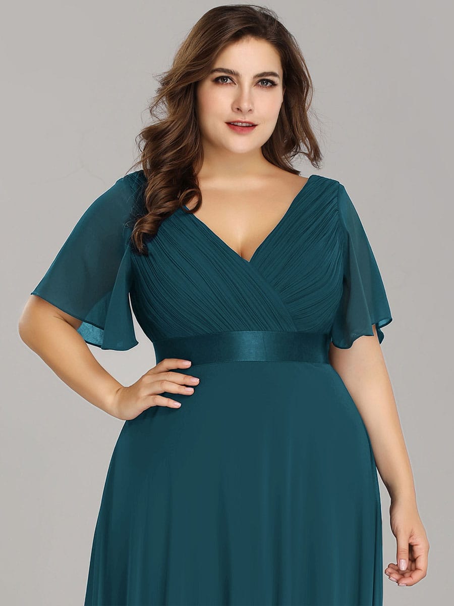 Monica™ | Vestido Largo de Chifón con Escote en V y Mangas de Volantes