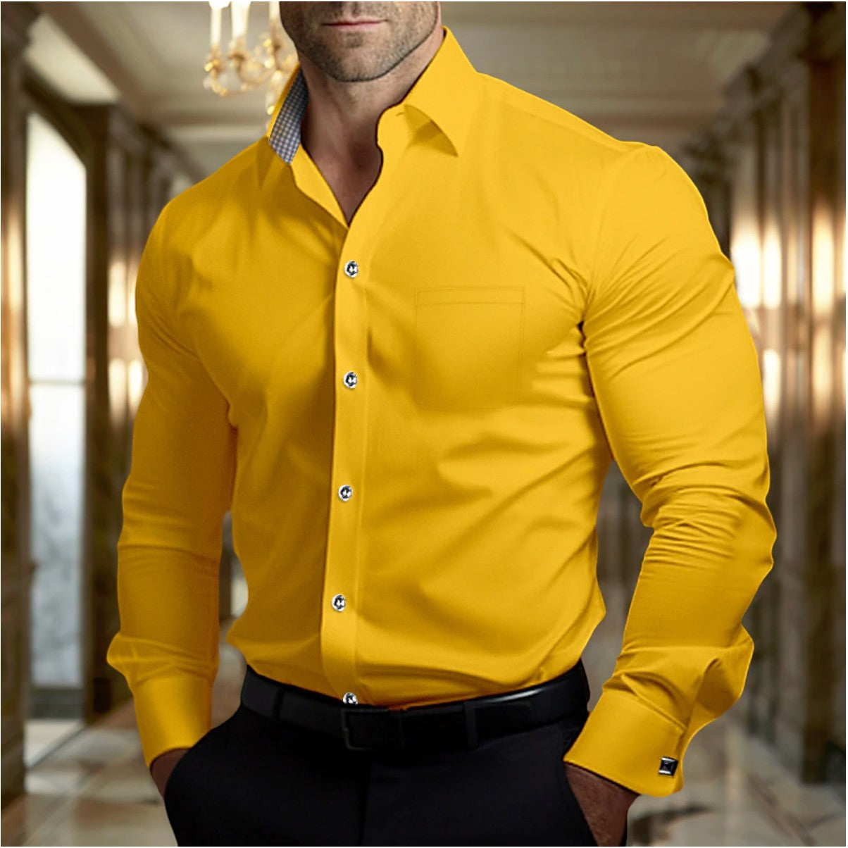 Olivier - Camisa de algodón transpirable para hombre
