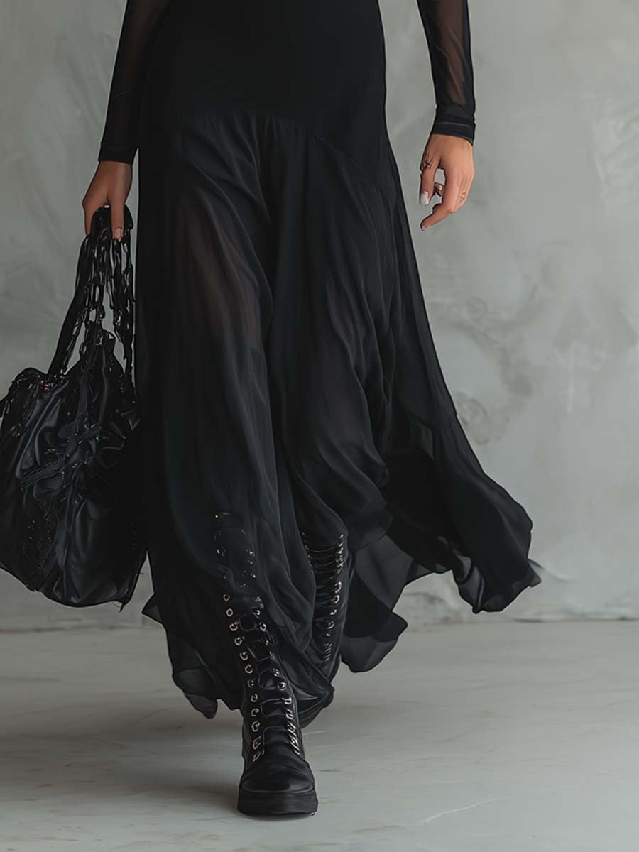 Naroa - Vestido largo holgado de tul negro