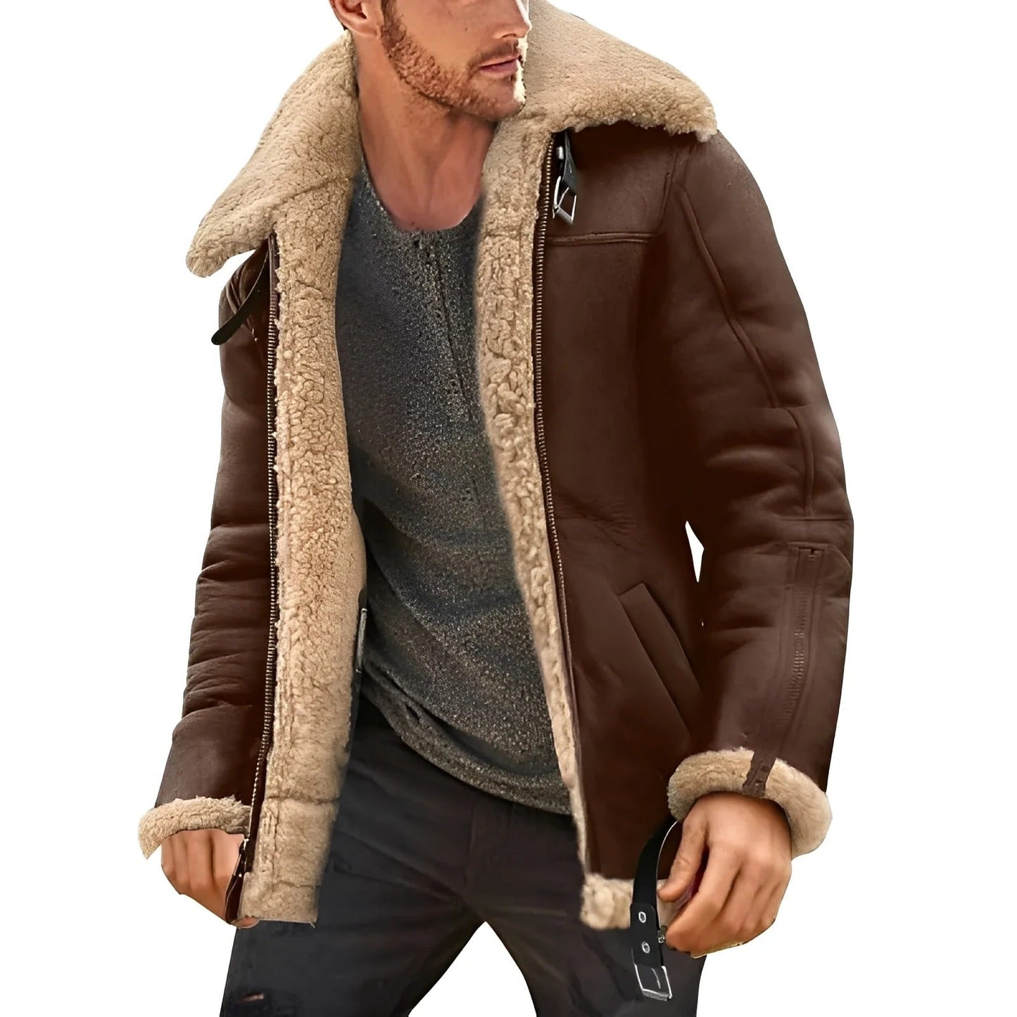 Brendon - chaqueta de cuero robusta y gruesa para hombres