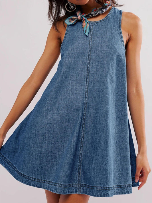Nancy | Vestido Vaquero Mini sin Mangas y Espalda Descubierta