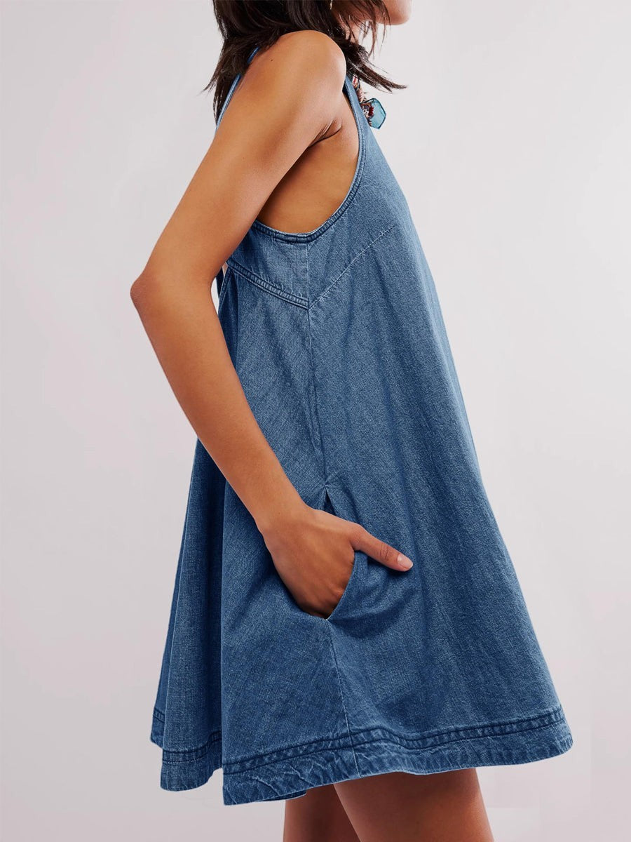 Nancy | Vestido Vaquero Mini sin Mangas y Espalda Descubierta