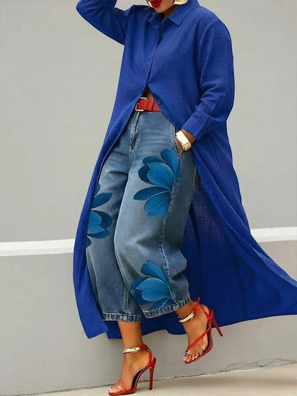 Maud | Conjunto de Camisa Larga y Jeans Florales