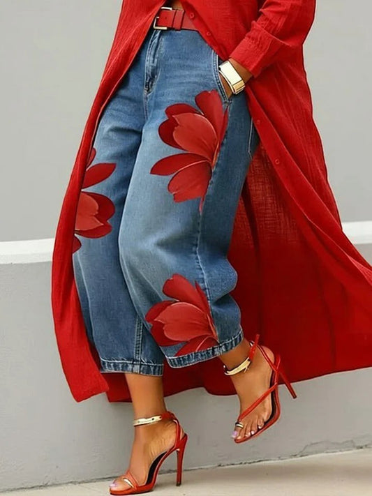 Maud | Conjunto de Camisa Larga y Jeans Florales