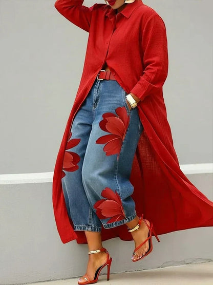Maud | Conjunto de Camisa Larga y Jeans Florales