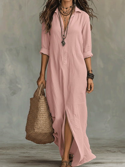 Emilia - Vestido maxi bohemio tipo camisa negro con botones delanteros