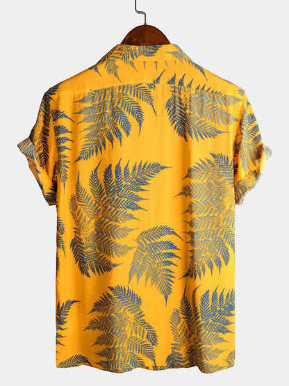 Camisa Hawaiana de Algodón con Estampado Tropical de Hojas