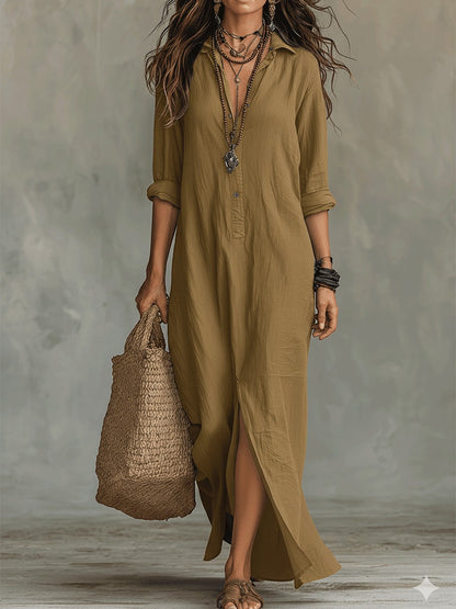 Emilia - Vestido maxi bohemio tipo camisa negro con botones delanteros