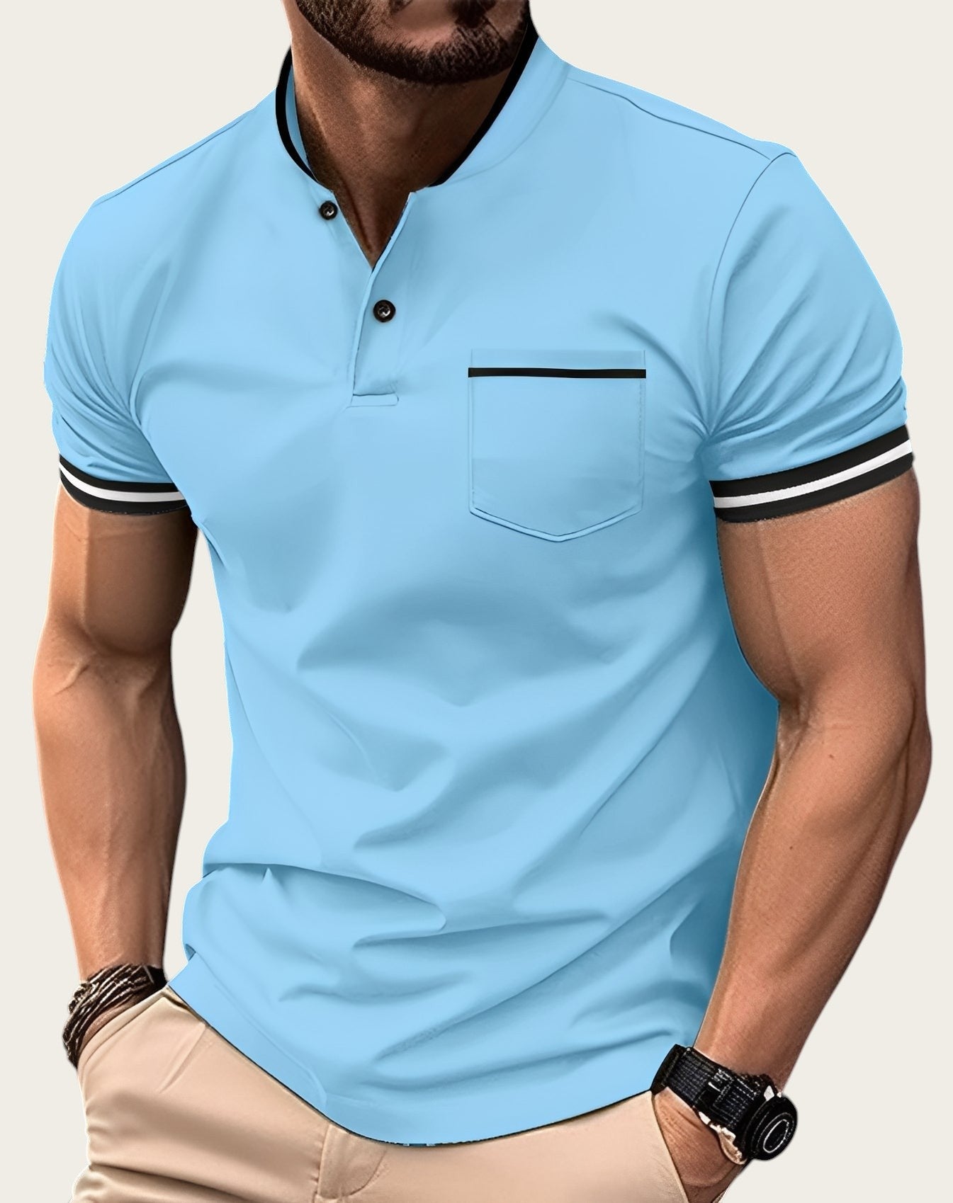 Wilford - Polo elegante de algodón con bolsillo para hombre