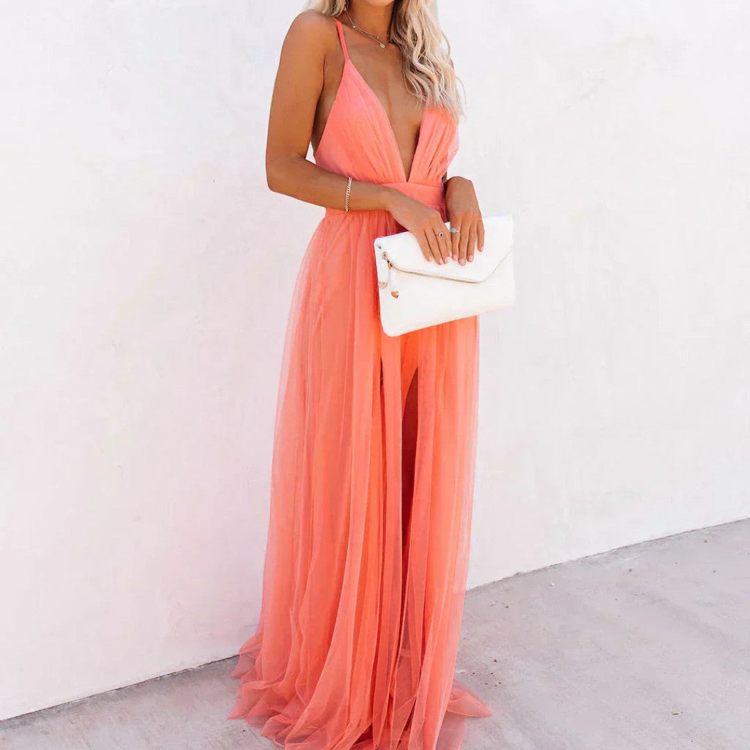 Lumire - Vestido largo en color coral