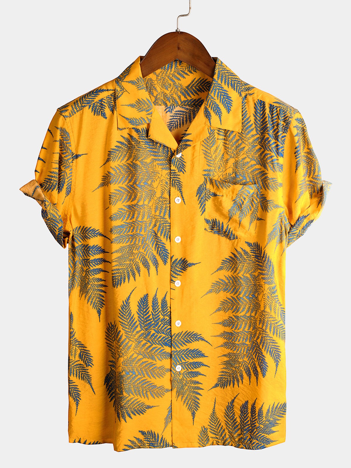 Camisa Hawaiana de Algodón con Estampado Tropical de Hojas