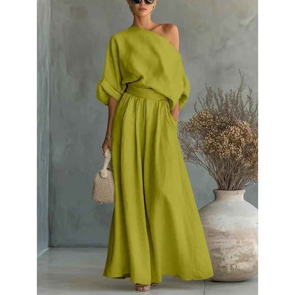 Lisa | Top Suave de Hombros Descubiertos y Pantalones Tapered