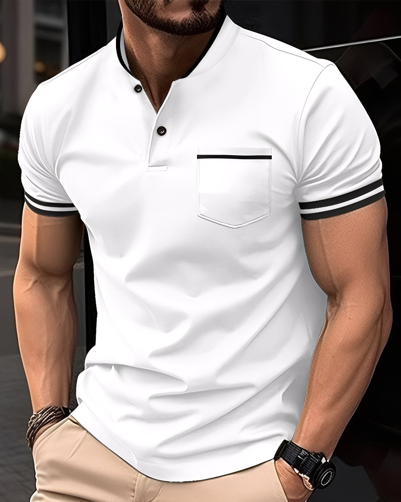 Wilford - Polo elegante de algodón con bolsillo para hombre