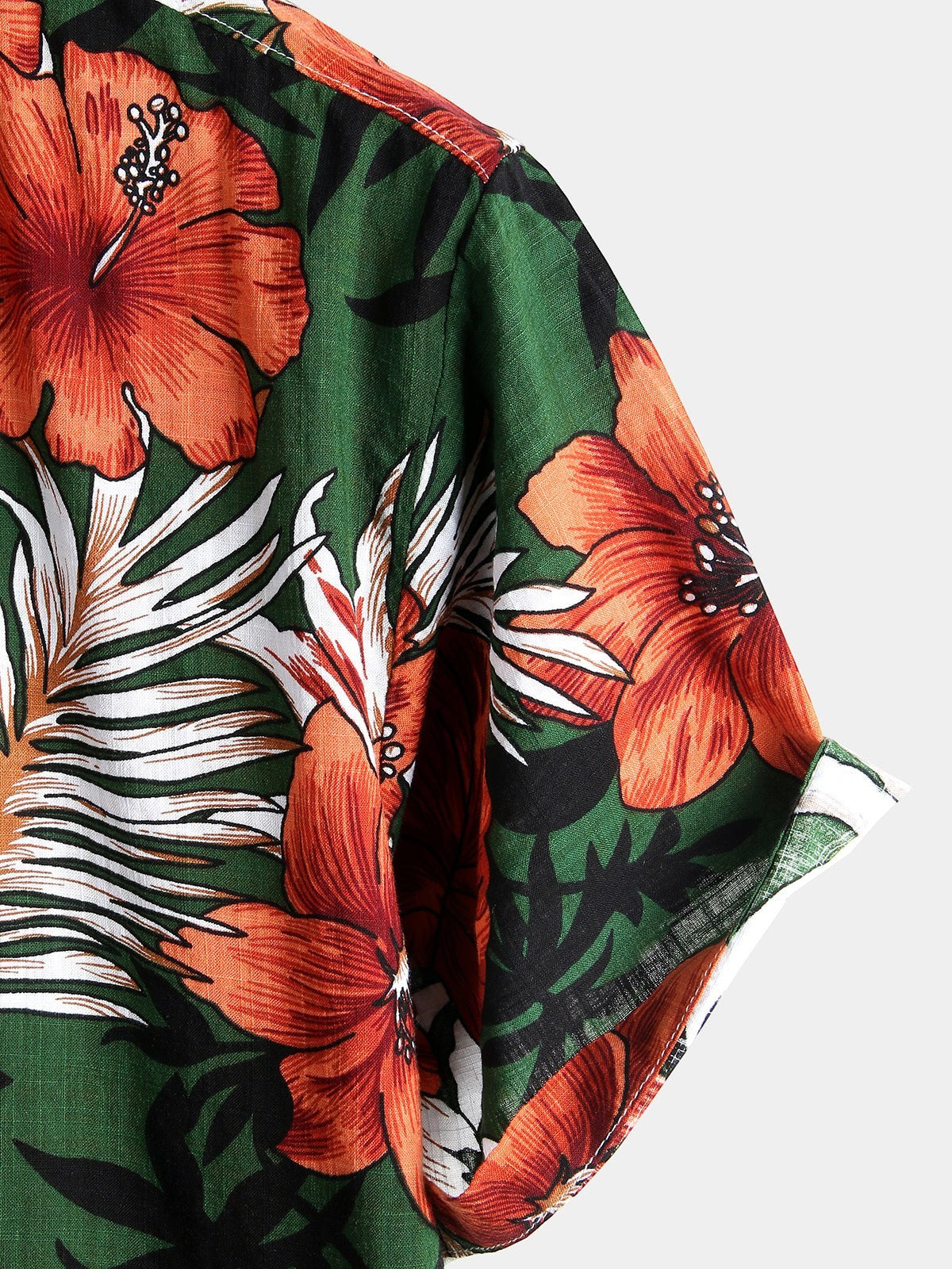 Camisa Tropical Hawaiana Verde de Algodón y Estampado Floral