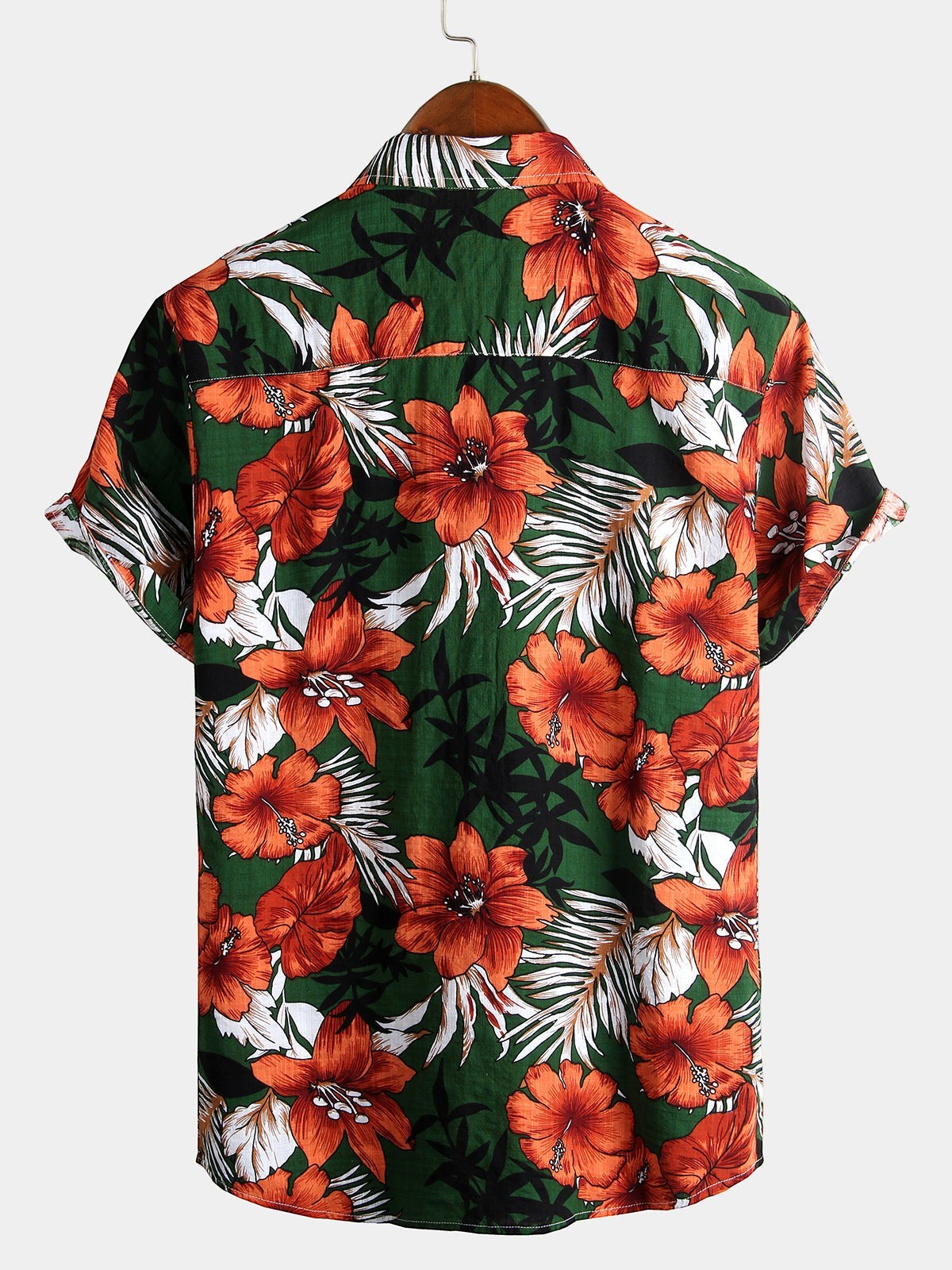 Camisa Tropical Hawaiana Verde de Algodón y Estampado Floral