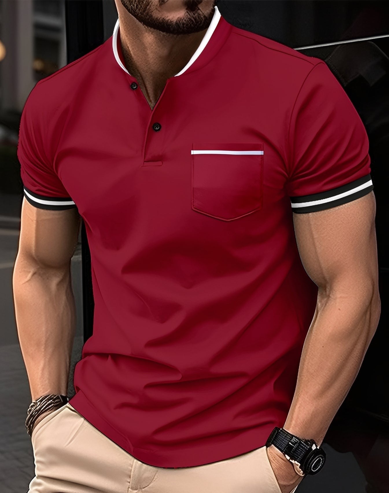 Wilford - Polo elegante de algodón con bolsillo para hombre
