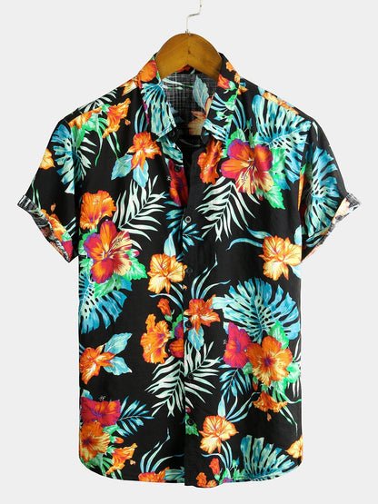 Camisa Tropical Hawaiana de Algodón y Estampado Floral