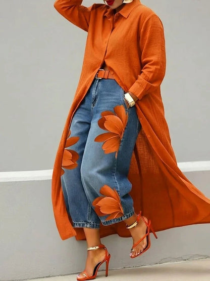 Maud | Conjunto de Camisa Larga y Jeans Florales