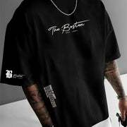 Dario -  Camiseta de hombre, estampado con la letra "Boston", fresca y cómoda.