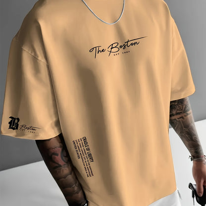 Dario -  Camiseta de hombre, estampado con la letra "Boston", fresca y cómoda.