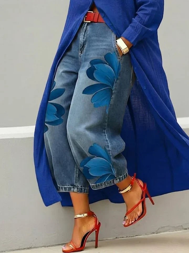 Maud | Conjunto de Camisa Larga y Jeans Florales