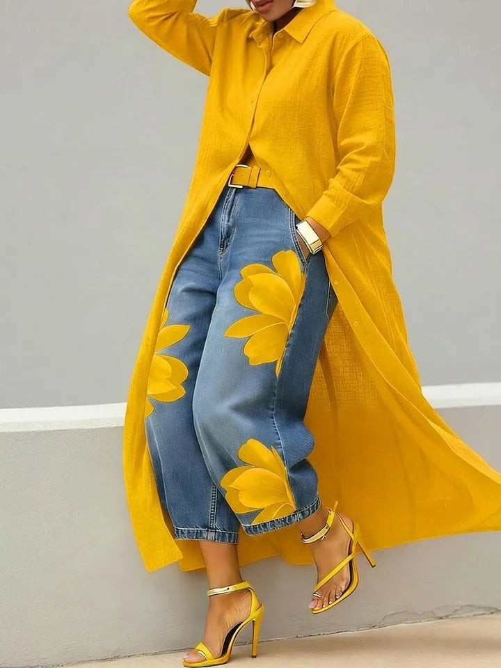 Maud | Conjunto de Camisa Larga y Jeans Florales