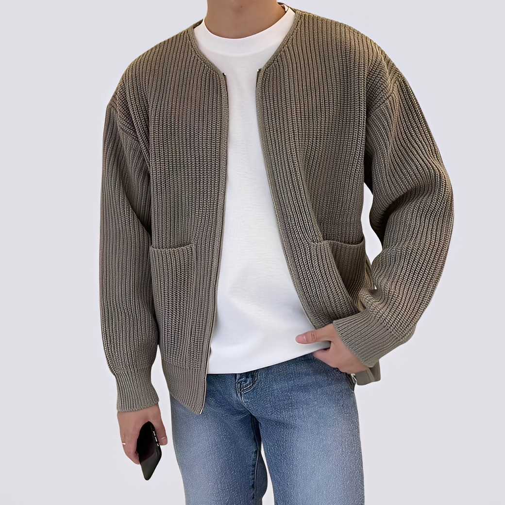 Willy - cárdigan de punto largo con cremallera para hombre