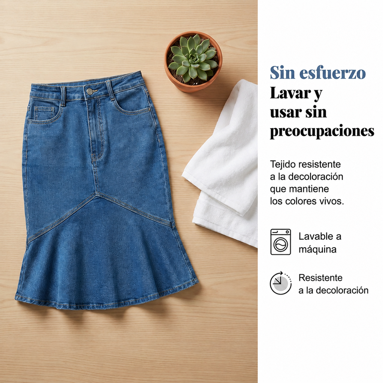Ivessia | Falda Vaquera Midi de Talle Alto con Corte Sirena