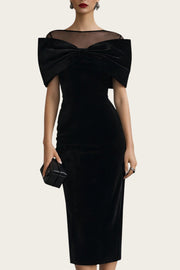 Vestido midi de terciopelo negro dramático con lazo