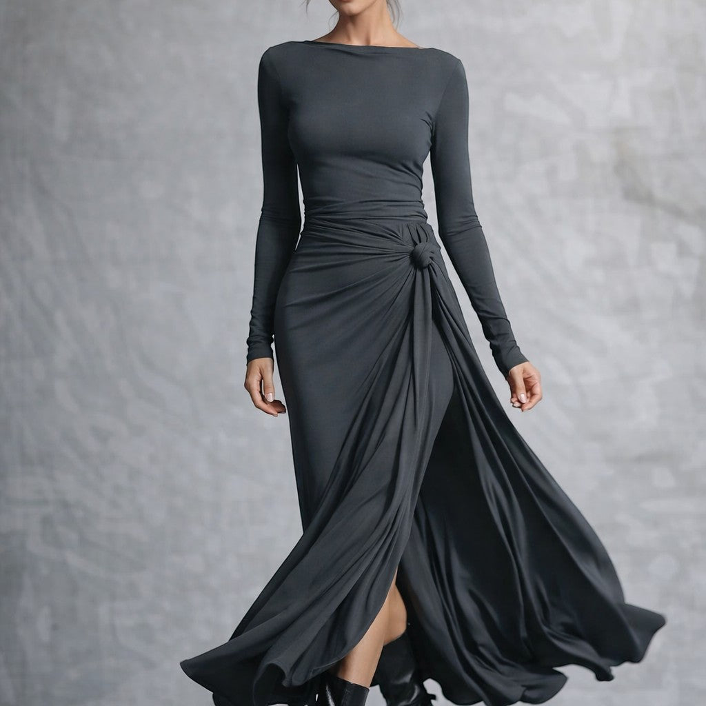 Vestido largo con lazo lateral