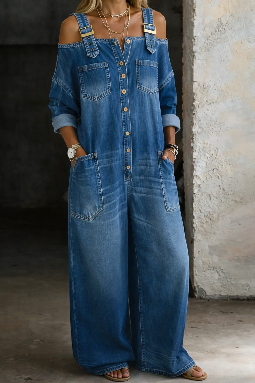 Sofía | Mono Denim con Hombros Descubiertos