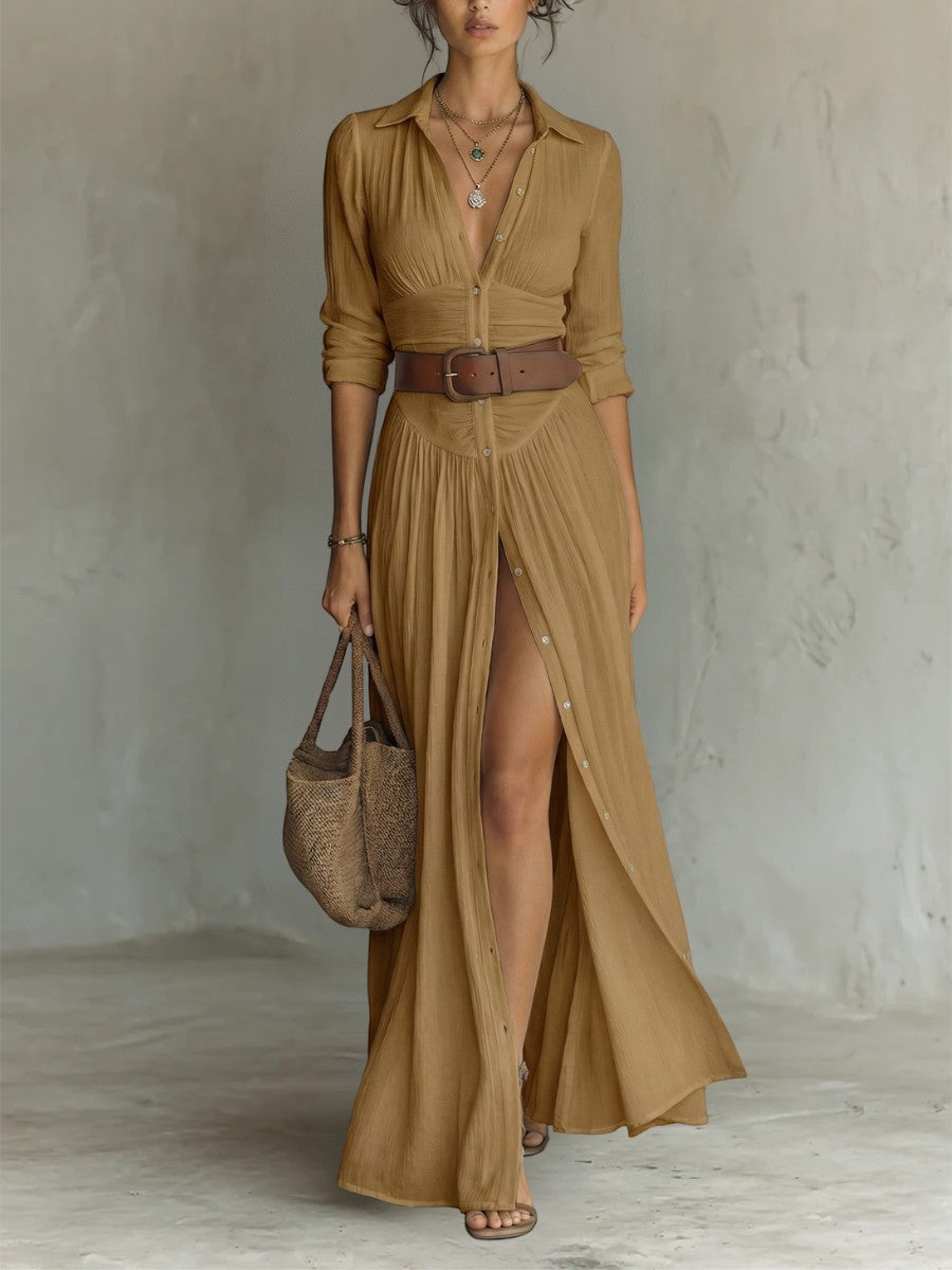 Jana - Vestido largo con cuello vuelto y mangas largas