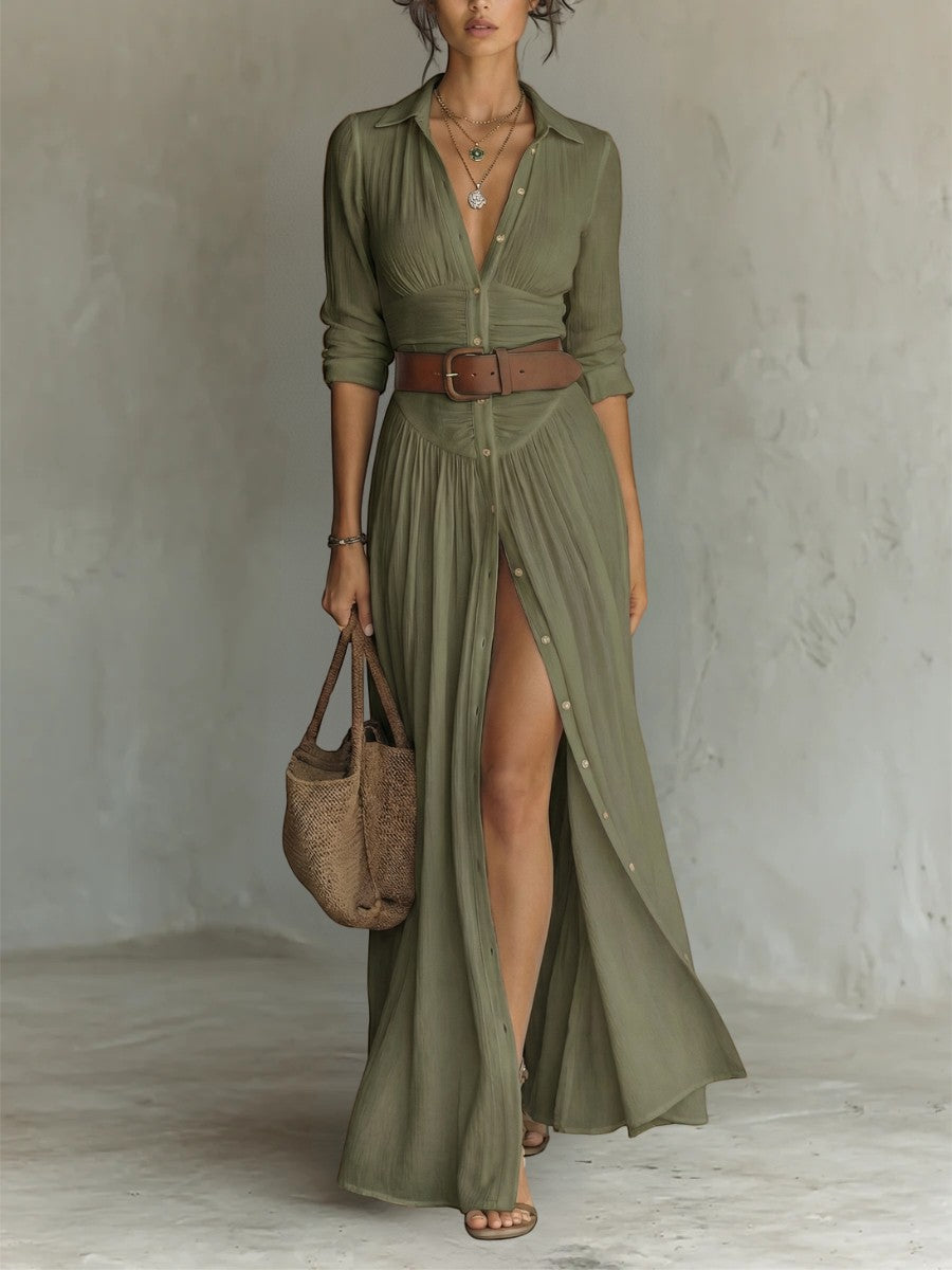 Jana - Vestido largo con cuello vuelto y mangas largas