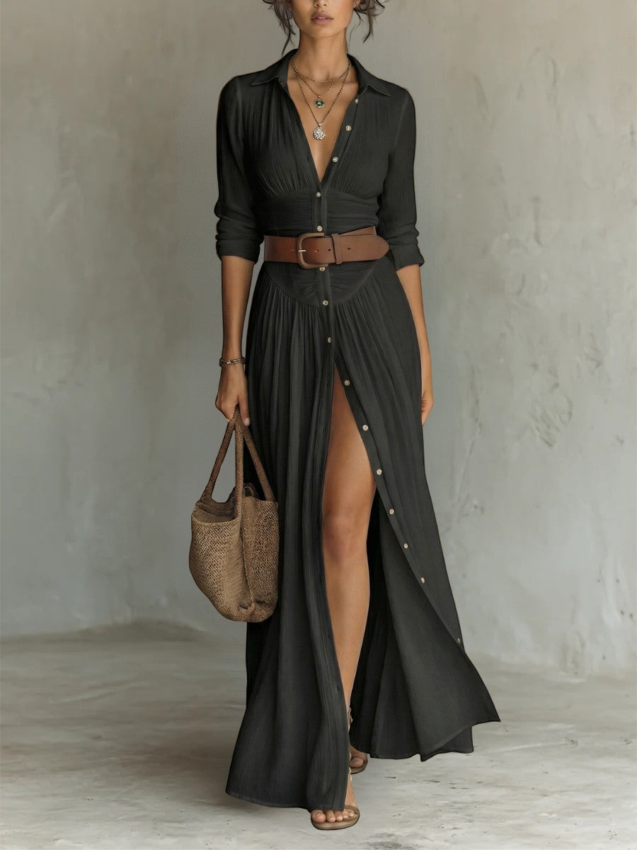 Jana - Vestido largo con cuello vuelto y mangas largas