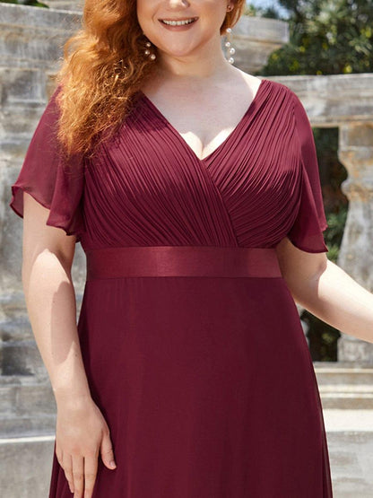 Monica™ | Vestido Largo de Chifón con Escote en V y Mangas de Volantes