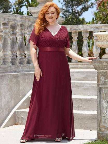 Monica™ | Vestido Largo de Chifón con Escote en V y Mangas de Volantes
