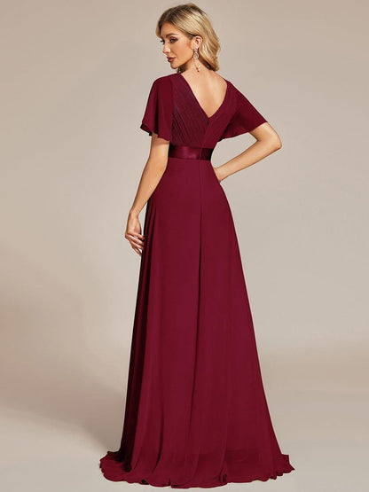 Monica™ | Vestido Largo de Chifón con Escote en V y Mangas de Volantes