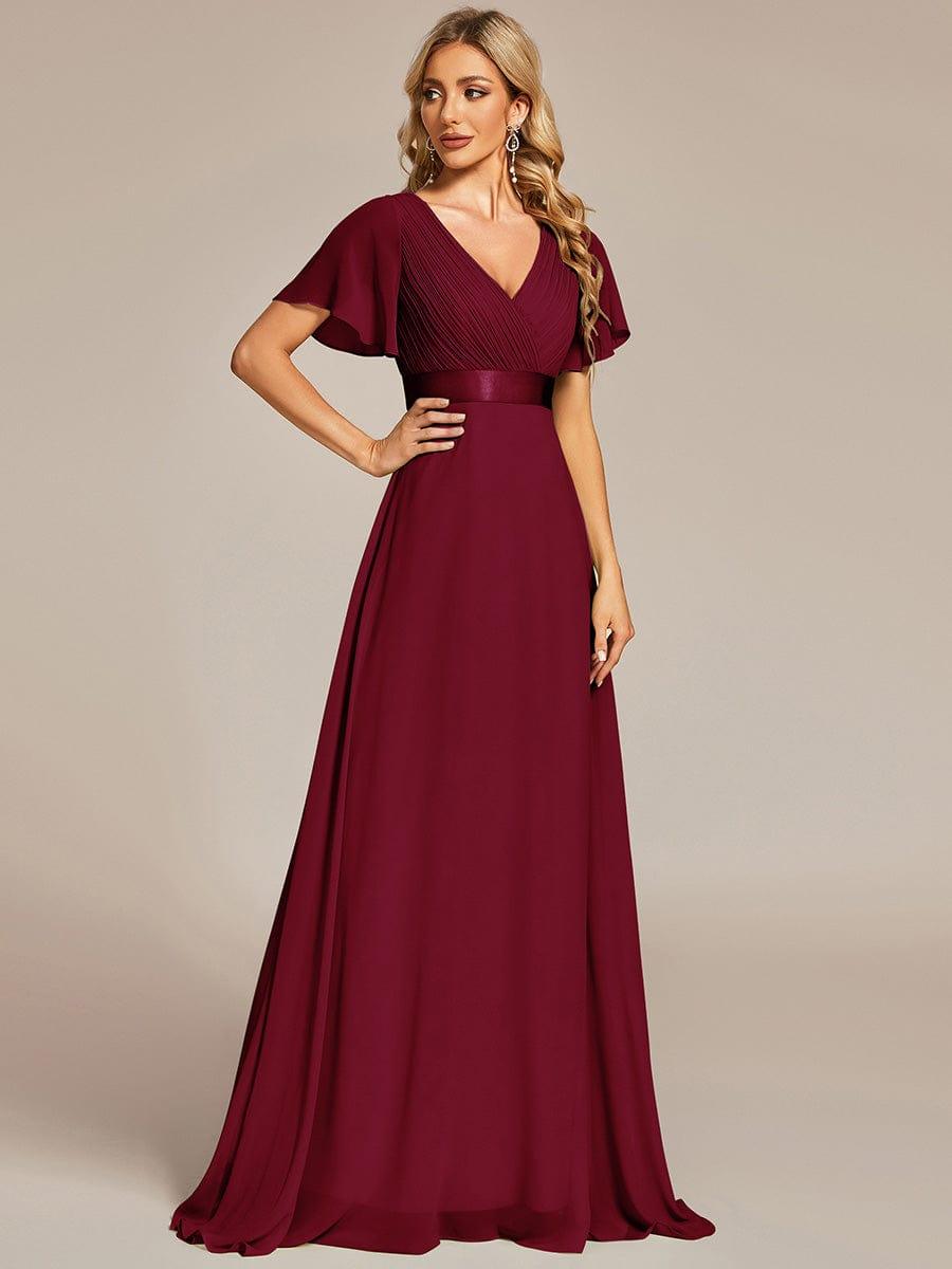 Monica™ | Vestido Largo de Chifón con Escote en V y Mangas de Volantes