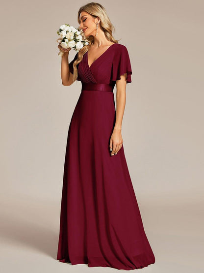 Monica™ | Vestido Largo de Chifón con Escote en V y Mangas de Volantes