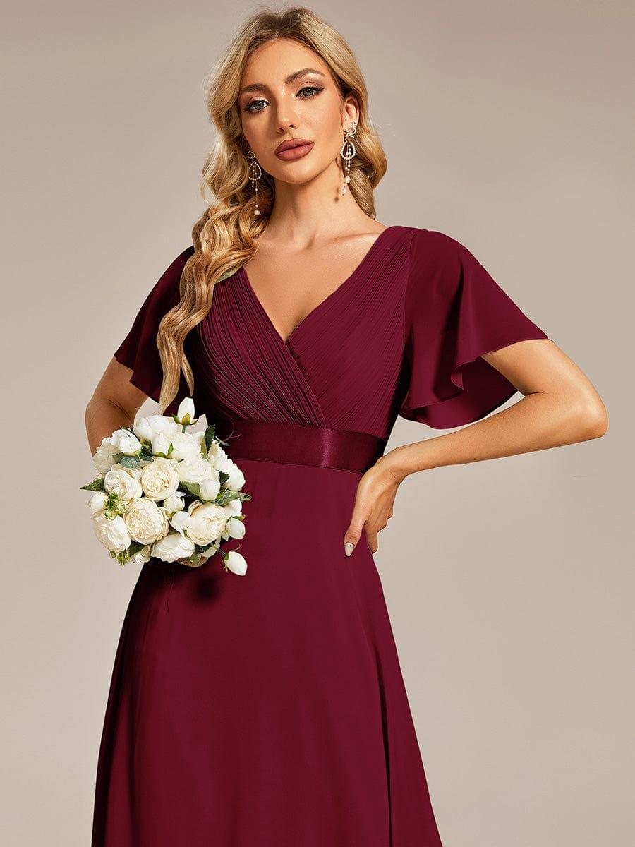 Monica™ | Vestido Largo de Chifón con Escote en V y Mangas de Volantes