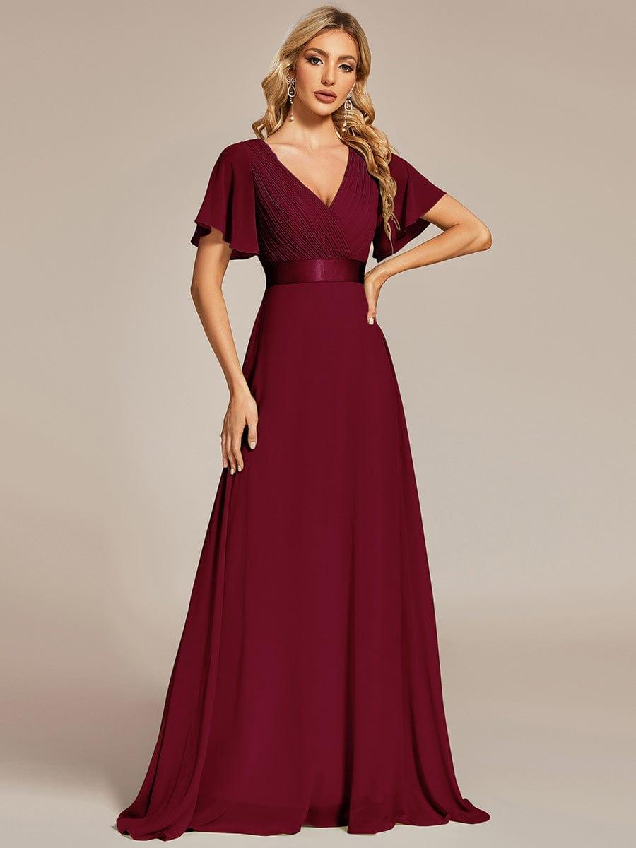 Monica™ | Vestido Largo de Chifón con Escote en V y Mangas de Volantes