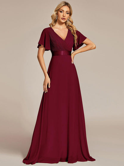 Monica™ | Vestido Largo de Chifón con Escote en V y Mangas de Volantes