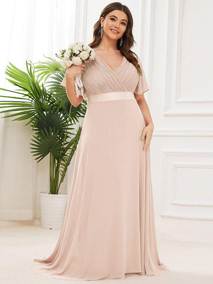 Monica™ | Vestido Largo de Chifón con Escote en V y Mangas de Volantes
