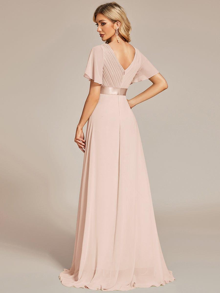Monica™ | Vestido Largo de Chifón con Escote en V y Mangas de Volantes