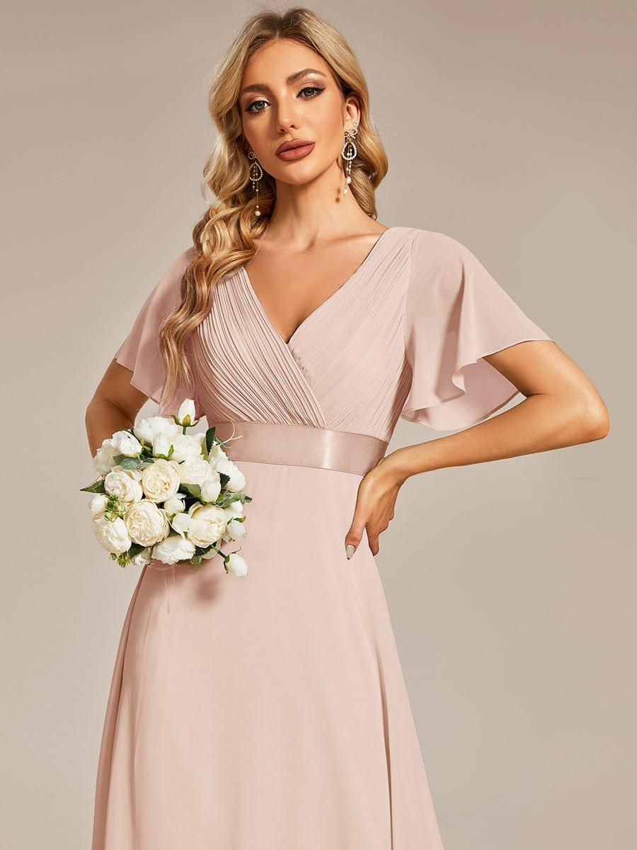 Monica™ | Vestido Largo de Chifón con Escote en V y Mangas de Volantes
