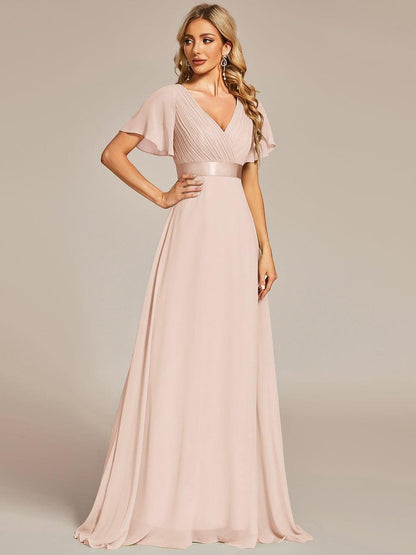 Monica™ | Vestido Largo de Chifón con Escote en V y Mangas de Volantes