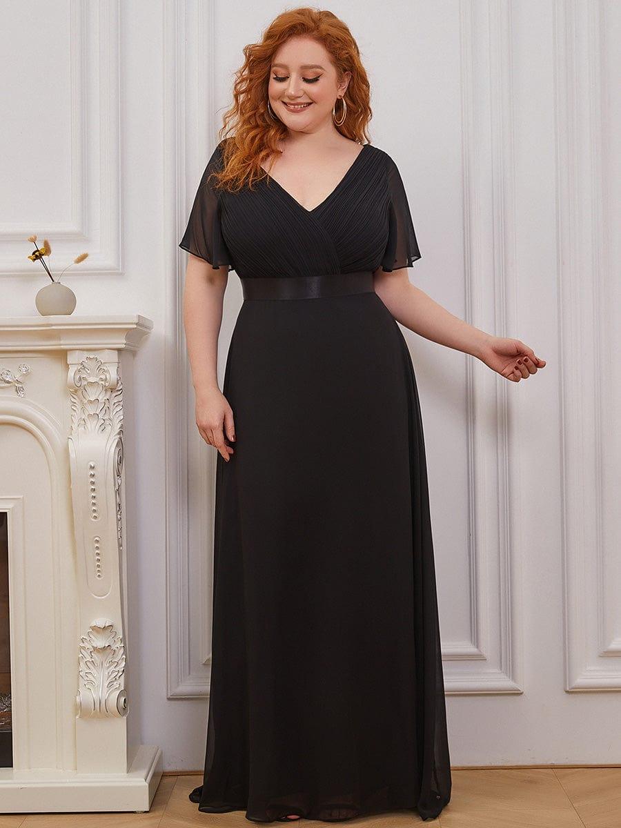 Monica™ | Vestido Largo de Chifón con Escote en V y Mangas de Volantes